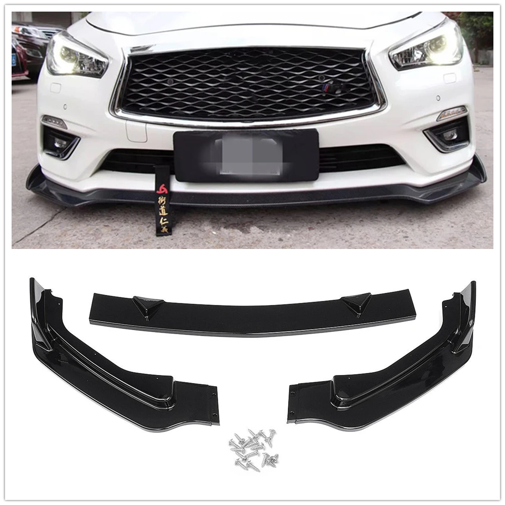 

For Infiniti Q50 2014 2015 2016 2017 Sport Sedan 4-Door Front Bumper Spoiler Lip Carbon Fiber Look/Gloss Black Splitter Blade