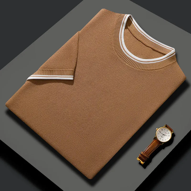 100% mulberry silk high-end round neck short-sleeved T-shirt color matching loose casual top summer half-sleeve silk trend