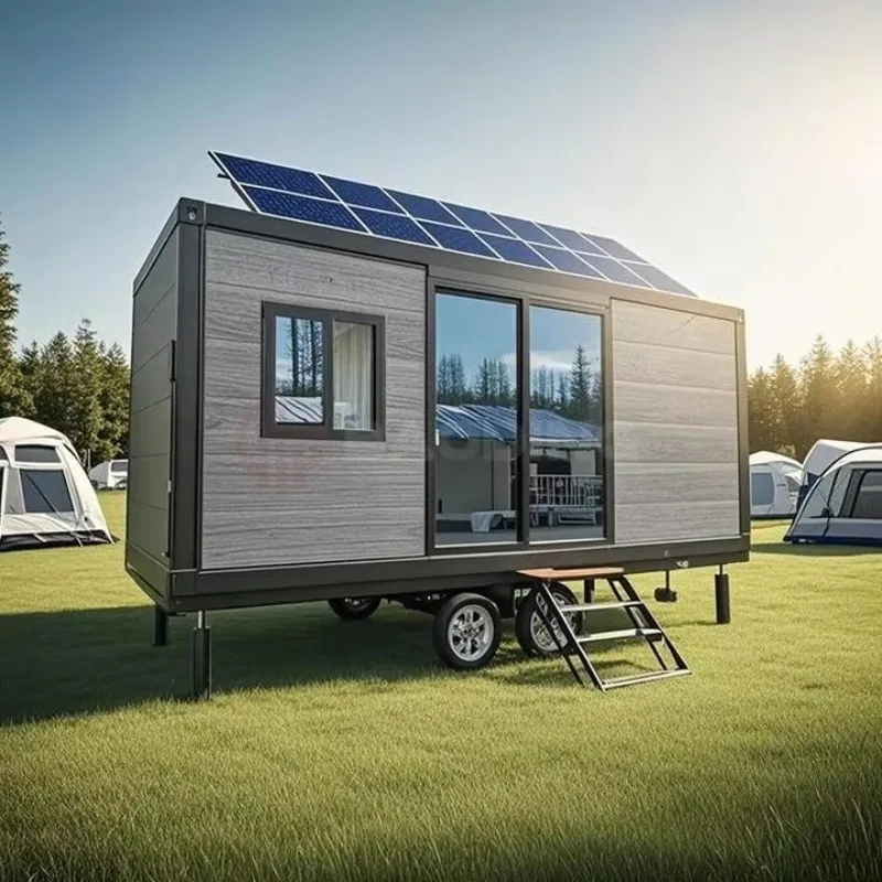 Solar Container House Foldable Prefab Office Mobile Home Trailer Tiny House Wheels Made Sandwich Panel Steel Hotels