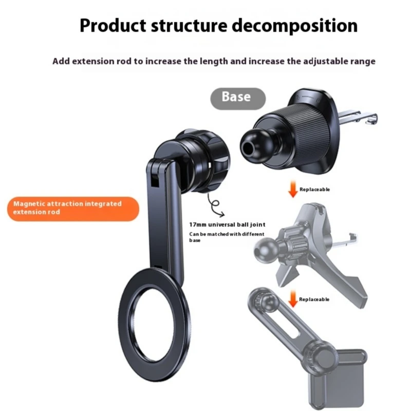 

F68B Adjustable Car Phone Holder Extension Rod Suitable for 17mm Vent Mounts