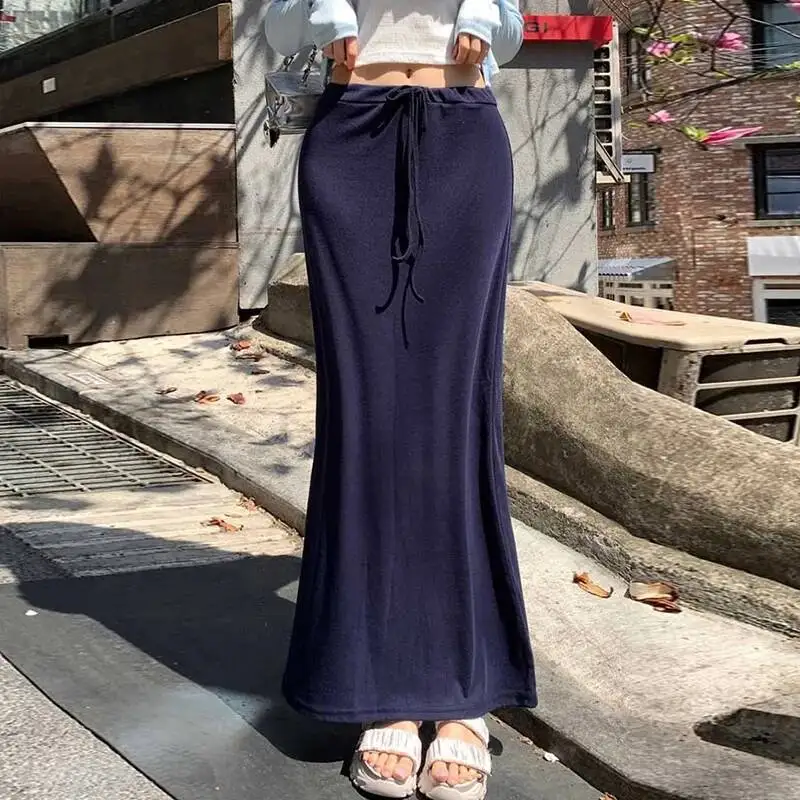 Korean Versatile High-Waisted Tie-Up Body-Shaping Sexy Hot Girl Pure Desire Style Bodycon Midi Skirt Long Skirt Fashion Sexy 96P