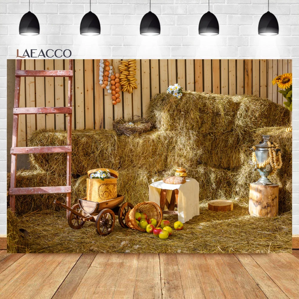 Laeacco Rustic Barn Wooden Barn Doors Backdrop Hay Lights Rural Farm Theme Party Kids Adults Portrait Photography Backgrounds