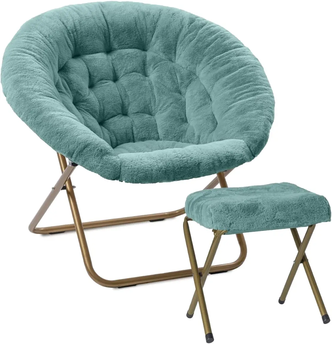 Cozy Chair with Footrest Ottoman/Faux Fur Saucer Chair for Bedroom/X-Large (Blue)