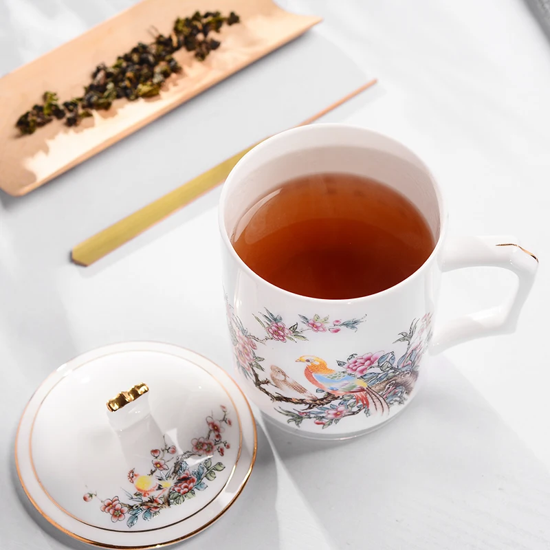 Luxury Pomegranate Mug Cup Superior Quality Fine Bone China Porcelain Mugs White 16oz 500Ml With Lid Ceramic Mug Espresso Garden