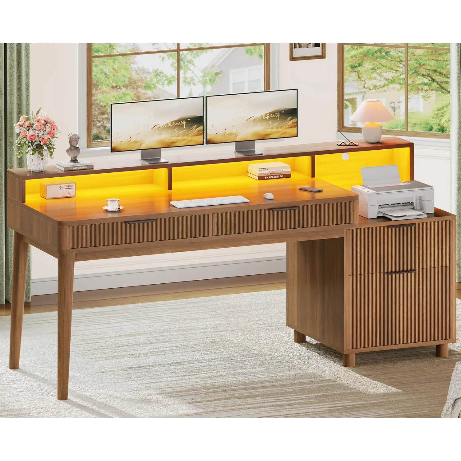 Modern Office Desk with 4 Drawers, 59
