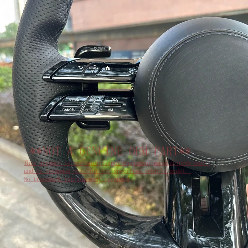 For Mercedes Benz Steering Wheel Horn Cover Shell Decorative Forged Texture Black Side Perforated Leather
