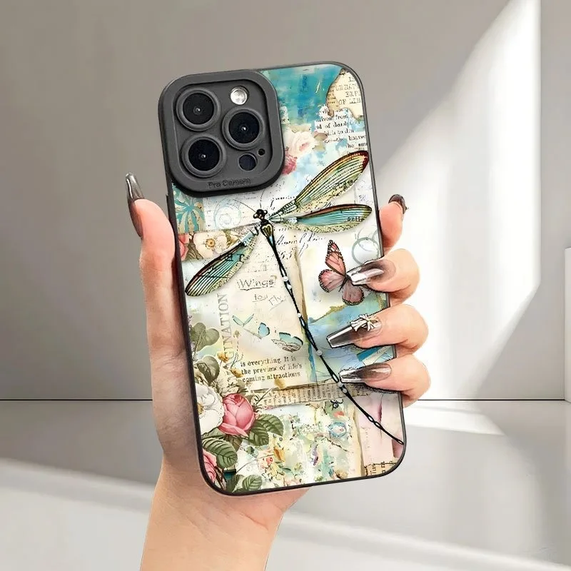 Funda para teléfono móvil: Diseño de libélula con impresión UV mate para smartphones como iPhone 16 11 12 13 14 15 Pro Max