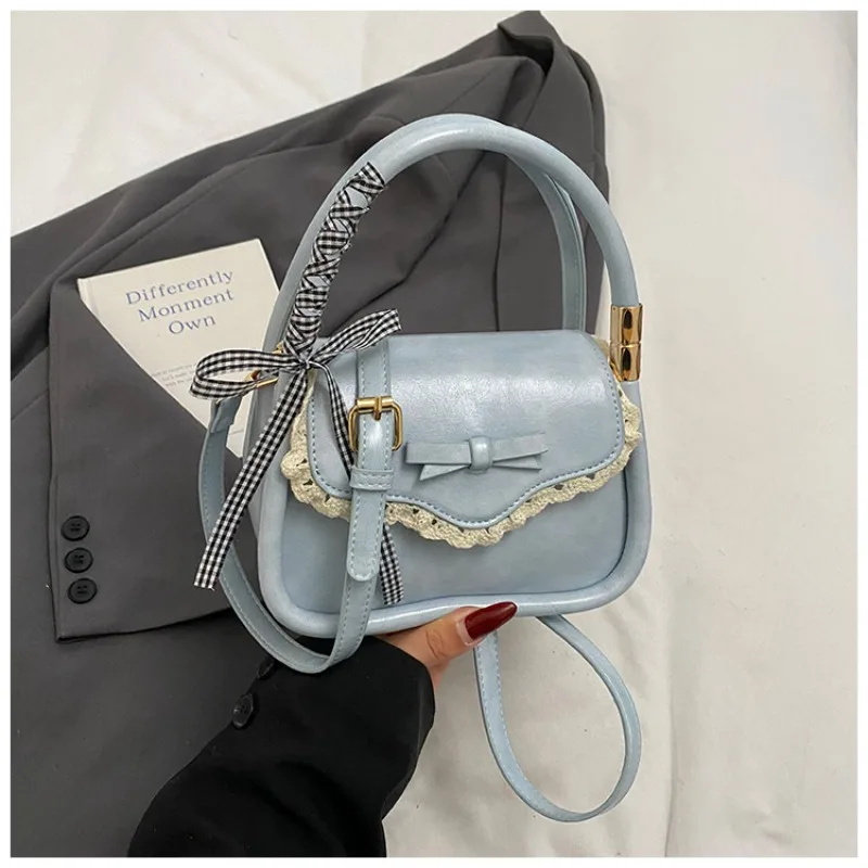 

Richme Concise Ladies Mini Handbags 2025 New Elegant Lace Ribbon Bow Crossbody Shoulder Bags Luxury Cream Color PU Bolso Mujer