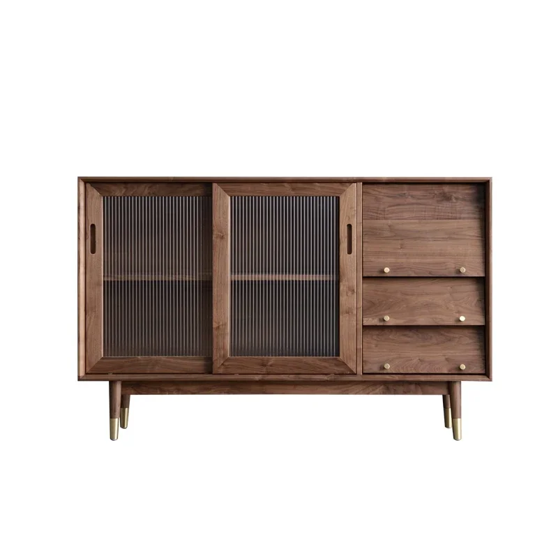 

Solid Wood Sideboard Black Walnut Tea Cabinet Storage Glass Wine Cabinet Display Cabinet Locker Living Room