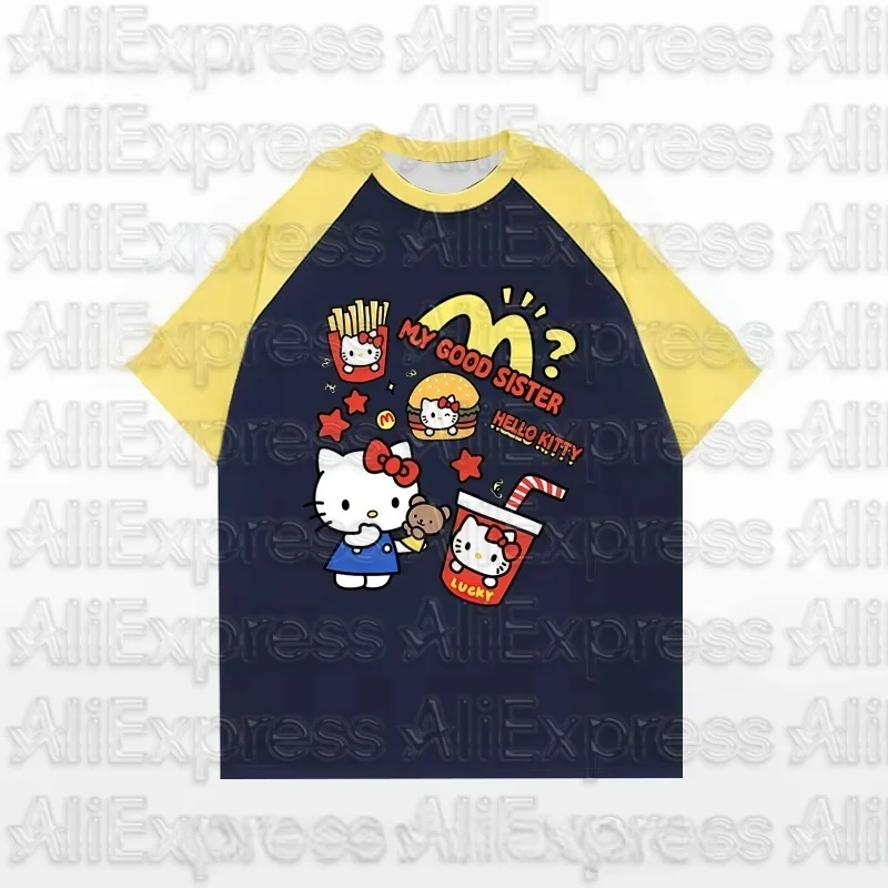 

Новинка 2025, повседневный модный быстросохнущий топ с короткими рукавами McDonald's Hello Kitty, топ с короткими рукавами и принтом Y2k3D