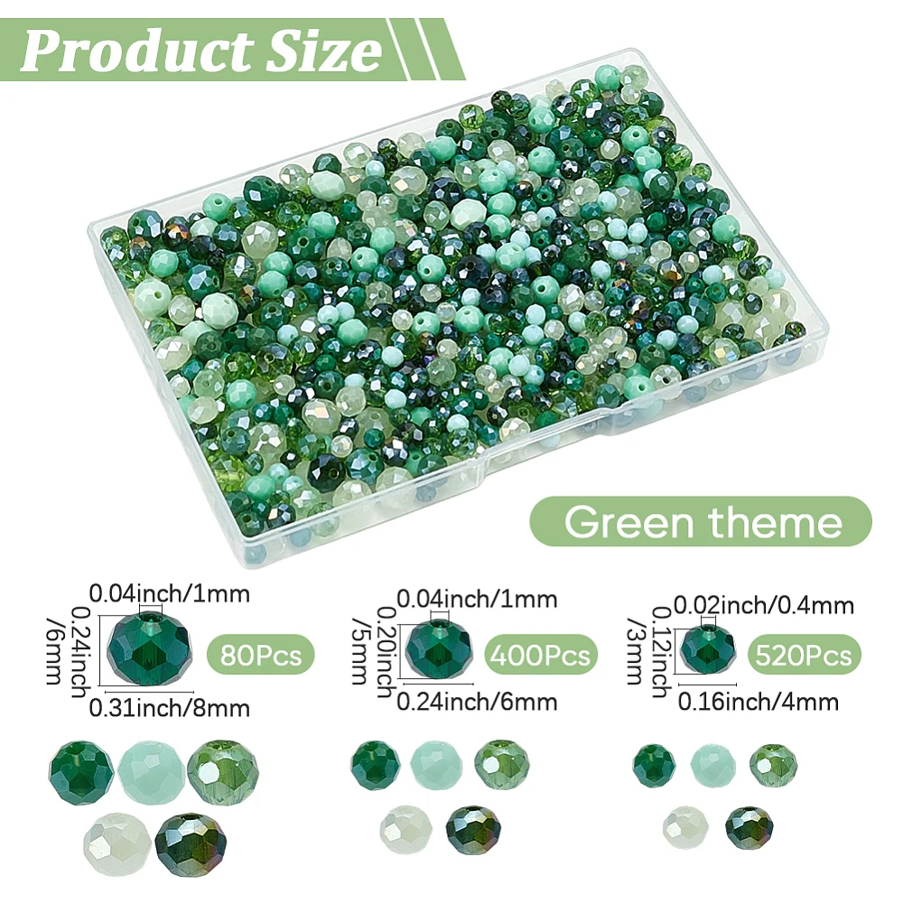 1 Box 1000Pcs 4/6/8mm Round Faceted Beads Green Faceted Glass Beads Shiny Mixed Color Transparent Spacers for Jewelry Making