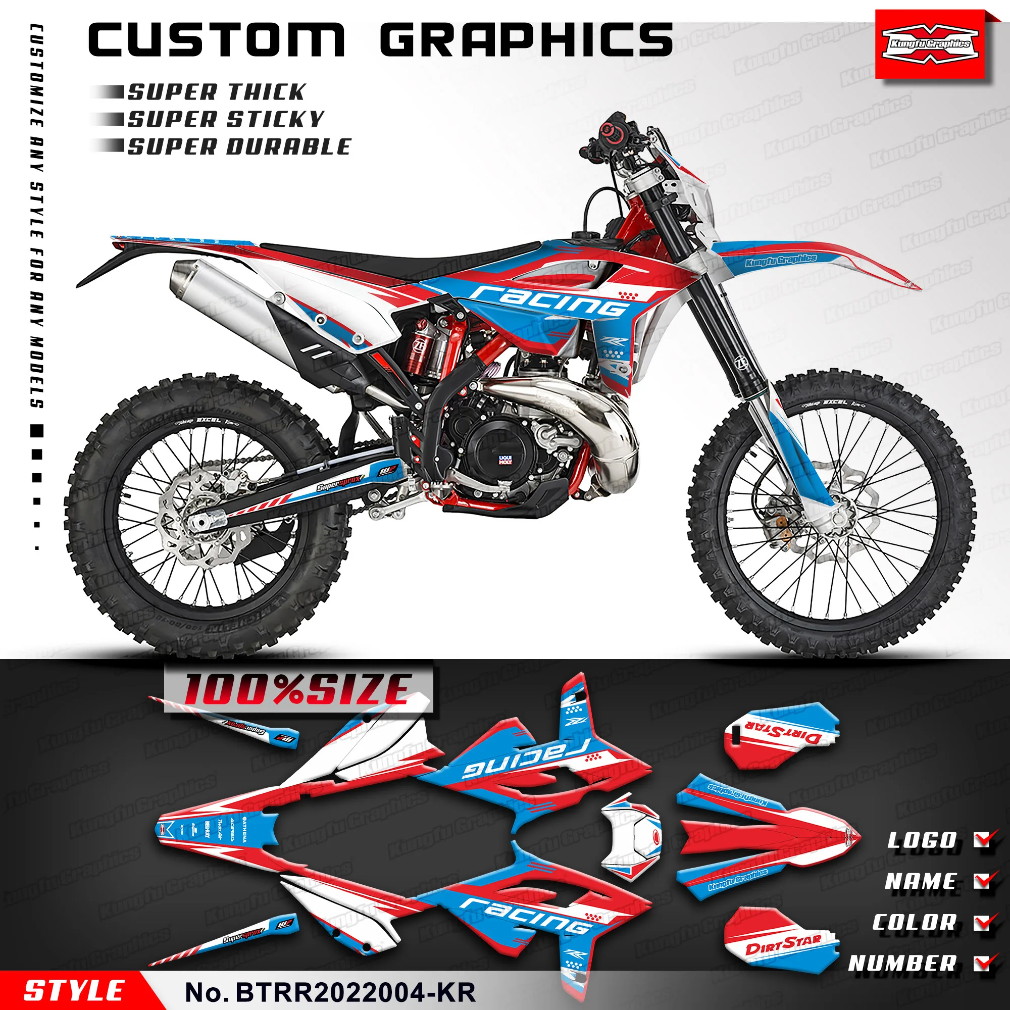 

Наклейки KUNGFU GRAPHICS, полные клейкие наклейки для Beta RR 2020 2021 2022, детали, BTRR2022004-KR