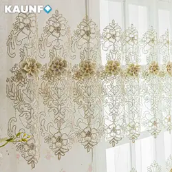 KAUNFO French White Vintage Embroidered Flower Lace Gauze Tulle Voile Curtains for Living Room Bedroom Bay Window Decor 1PC