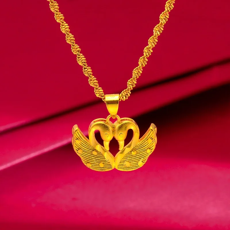

Высококачественное женское ожерелье из золота 999 пробы, модный и универсальный кулон в форме утки из 24-каратного золота, роскошный ювелирный подарок с волнистой цепочкой
