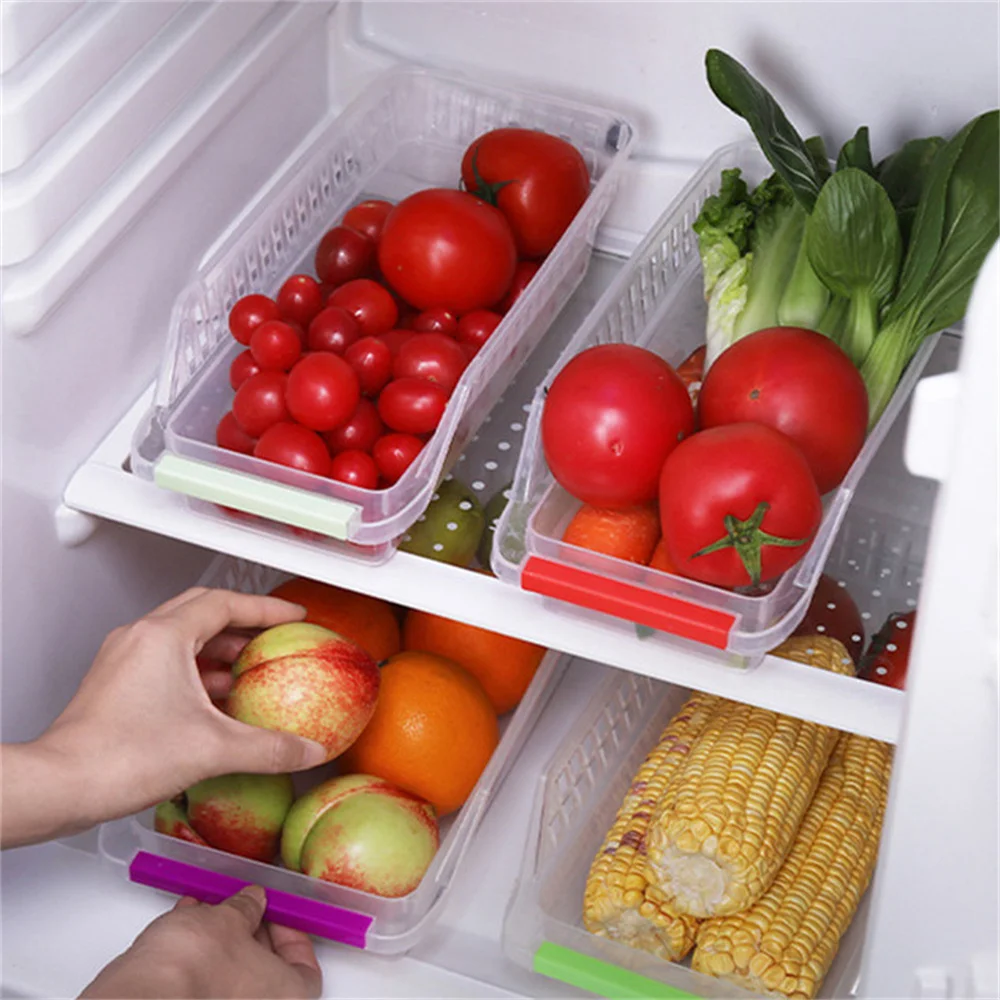 Caixa De Armazenamento De Alimentos De Plástico Transparente, Bandejas De Organizador De Cozinha, Cesta De Refrigerador Em Casa, Prático No Peito