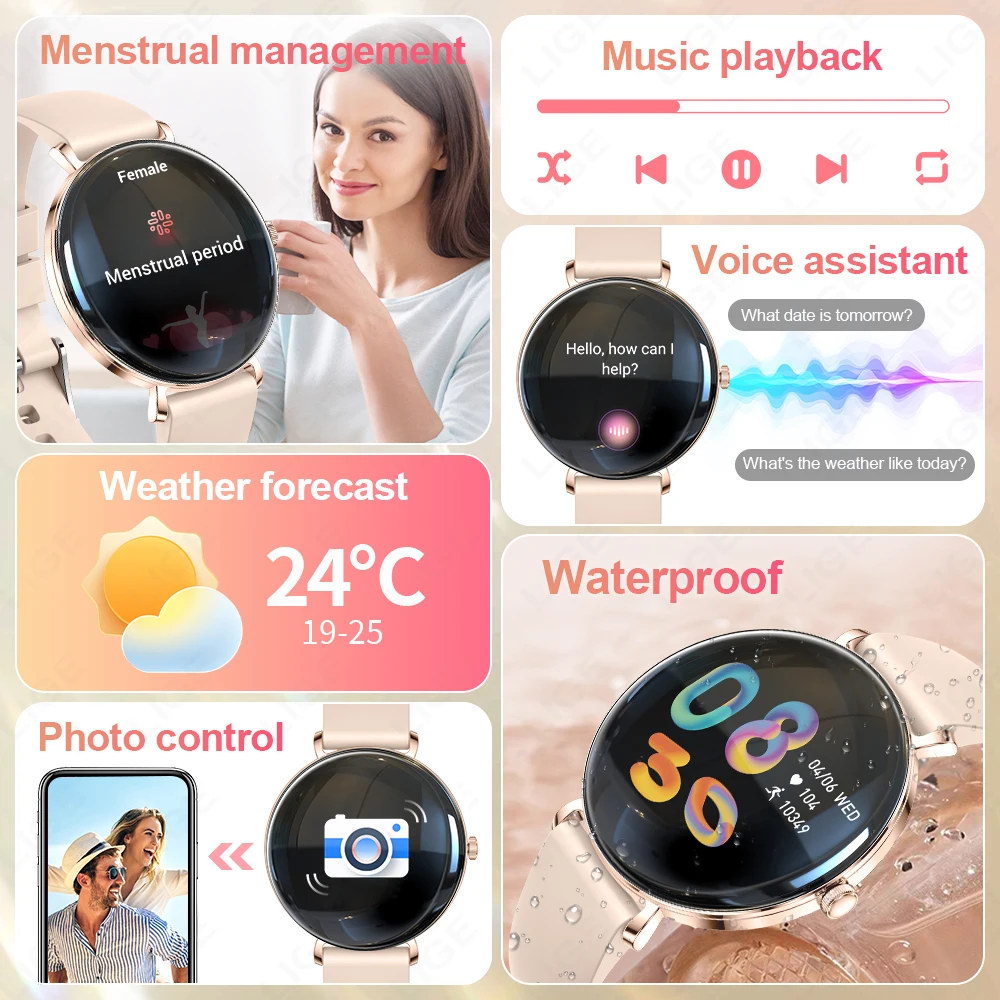 LIGE Ultra Thin Smartwatch 2026 Women 1.43" AMOLED 466*466 Display Bluetooth Call Smart Watch Custom Dials Bracelet Ladies Gift