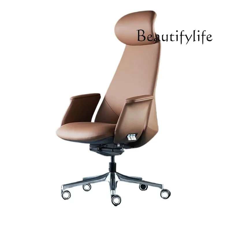 

Italian minimalist leather boss office chair study computer chair cowhide seat can lie down