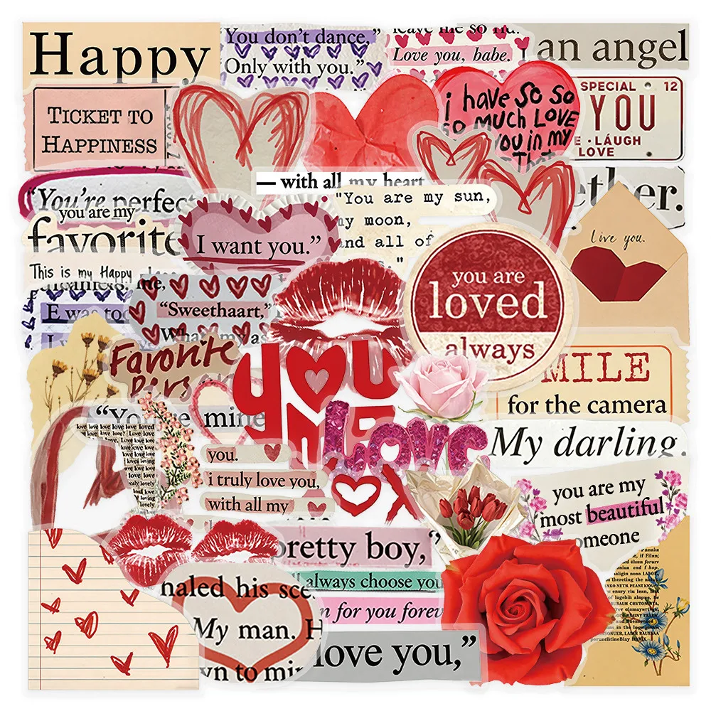 51Pcs Valentine's Day English Letters Stickers for Romantic Gift Decoration Giajar Sticker Store