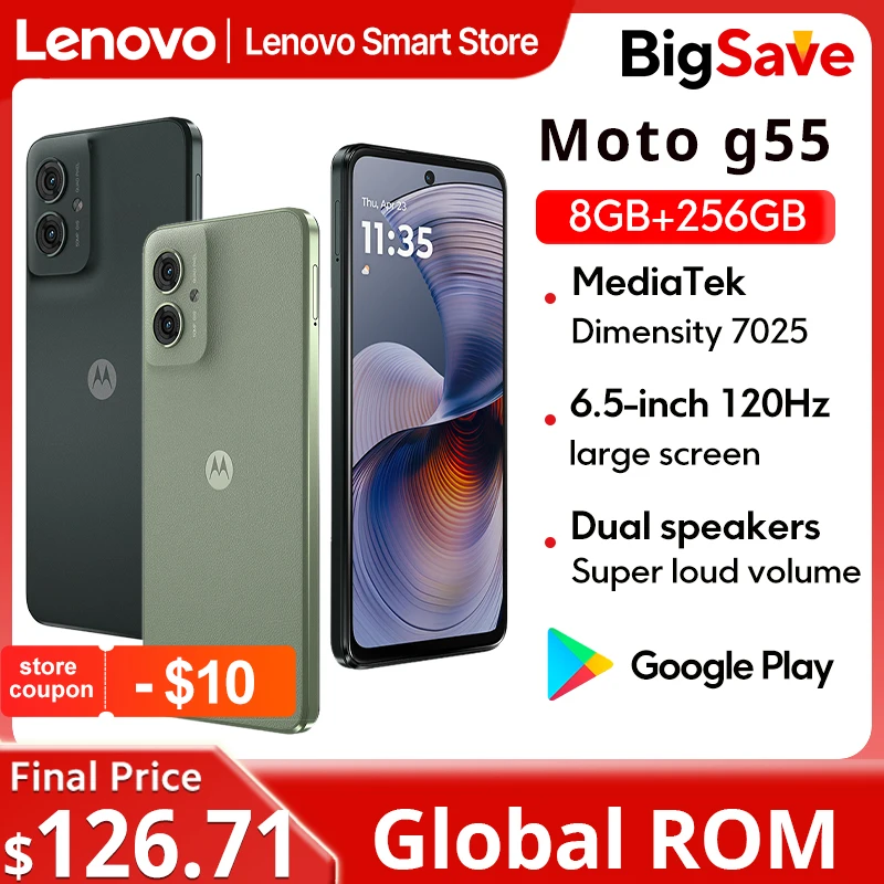 Motorola MOTO G55 Smartphone Original Global ROM 6.5-inch 120Hz Display MediaTek Dimensity 7025 CPU 256GB 50MP Cellphone