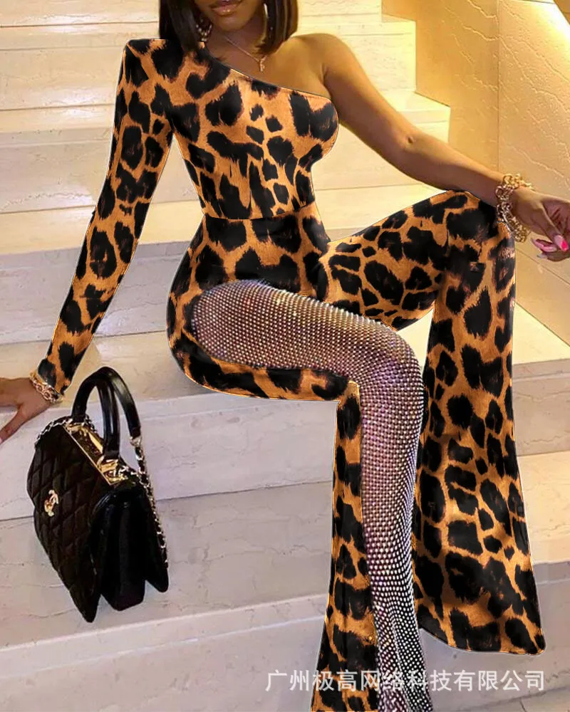 Combinaison slim à manches simples pour les déplacements à la mode, avec imprimé diamant brillant, nouveau stock 2026