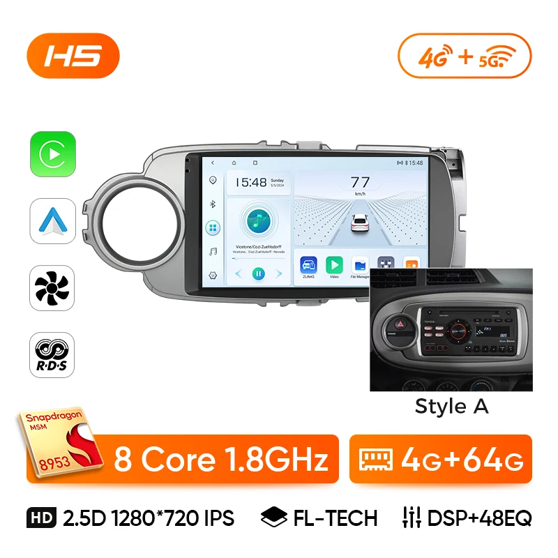 Ainavi Autoradio Voor Toyota Yaris 2012 2013 2014 2015 2016 2017 Android 13 Auto Draadloze Carplay 4G IPS Auto multimedia DSP 2 Din