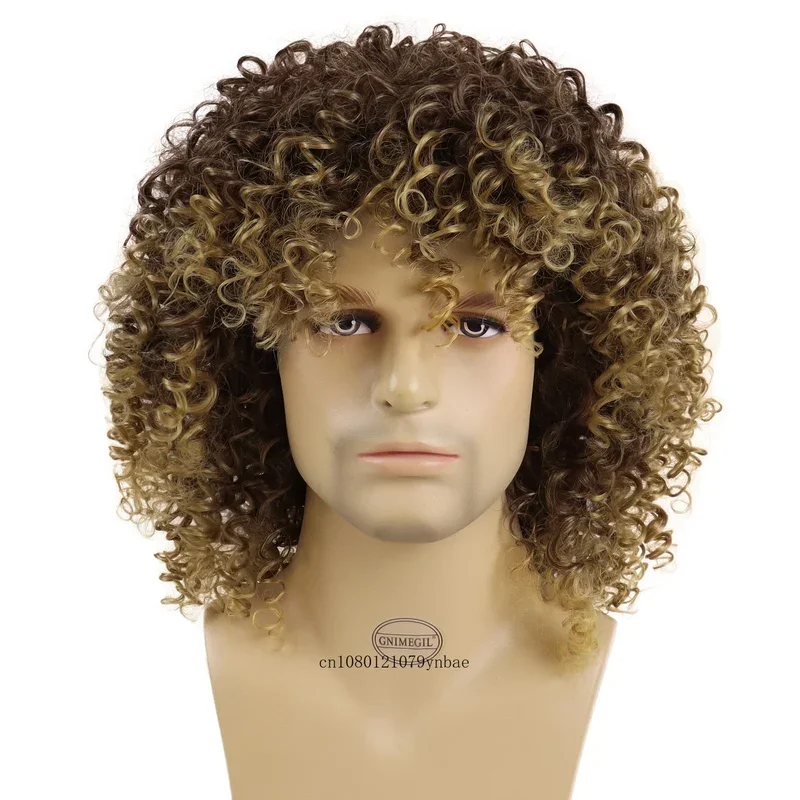 Afro Curly Wigs for Men Synthetic Hair Brazilian Style Mix Brown Wigs Natural Hairstyles Short Wigs Male Handsome Cool Hiarcuts