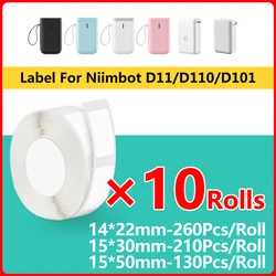 10Rolls Niimbot D110 D101 Mini Portable Thermal Printer Sticker Paper Adhesive Label White Anti-Oil For D110 Waterproof Tape