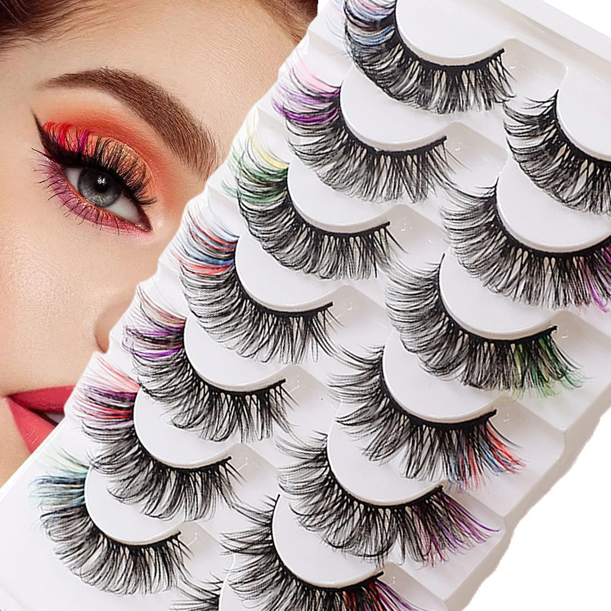 7 pairs of hot selling thick and curly European and American stage makeup eye end color mixed fluffy false eyelashes