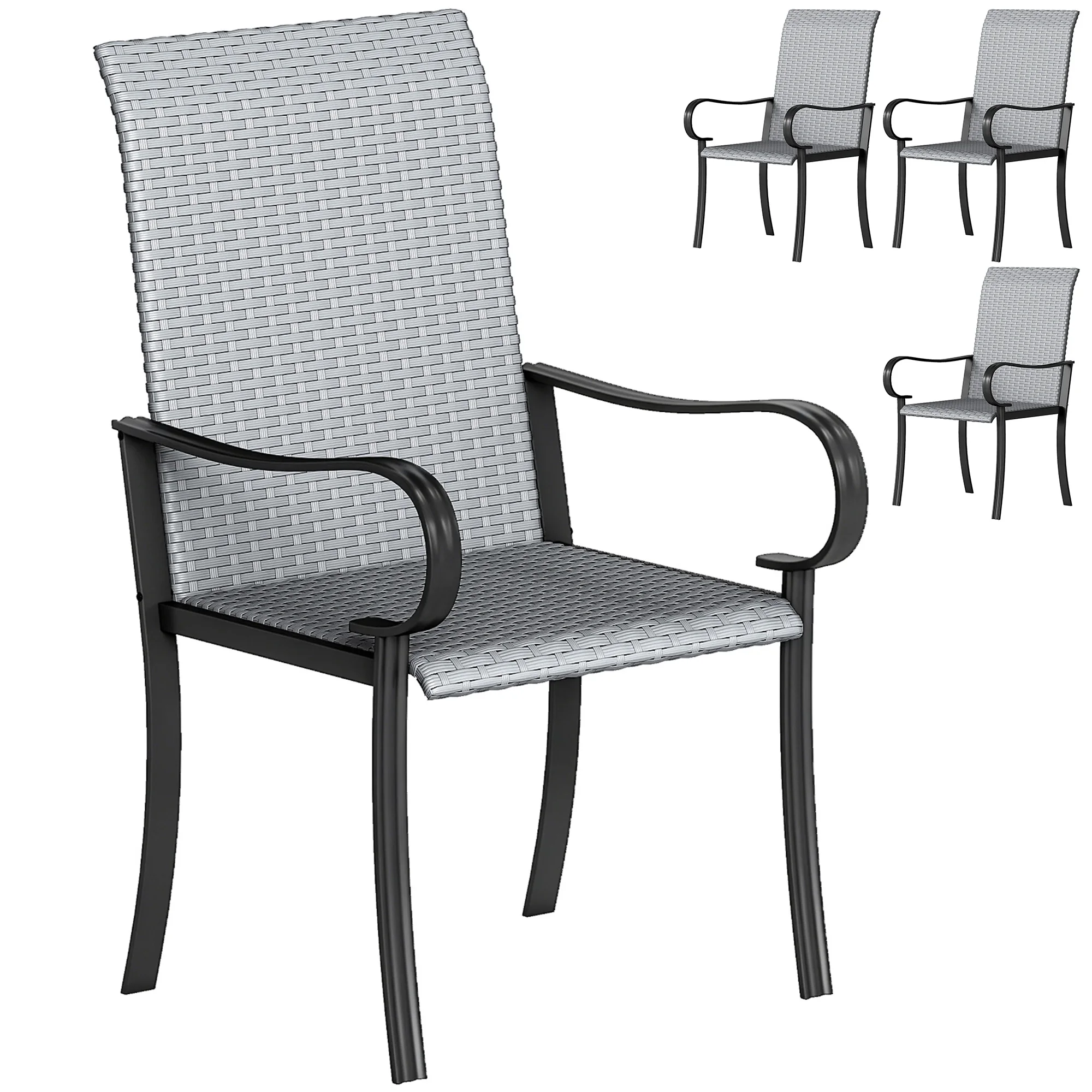 4-Piece Outdoor Wicker Dining Chair Set with Armrests, Grey
