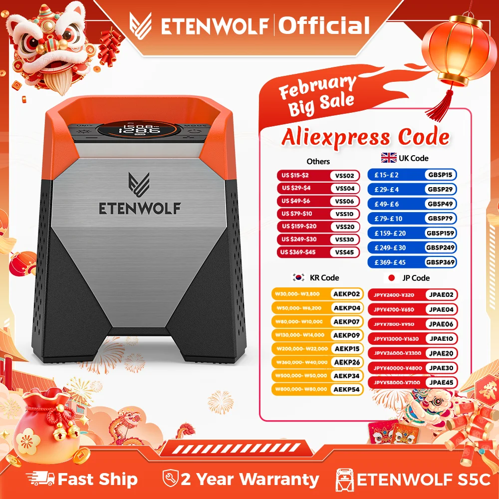 

ETENWOLF ZEPHYR S5C портативный насос для накачивания шин сверхмощный автомобильный компрессор 160PSI и 15600 мАч для пикапов автомобильные шины мотоциклы