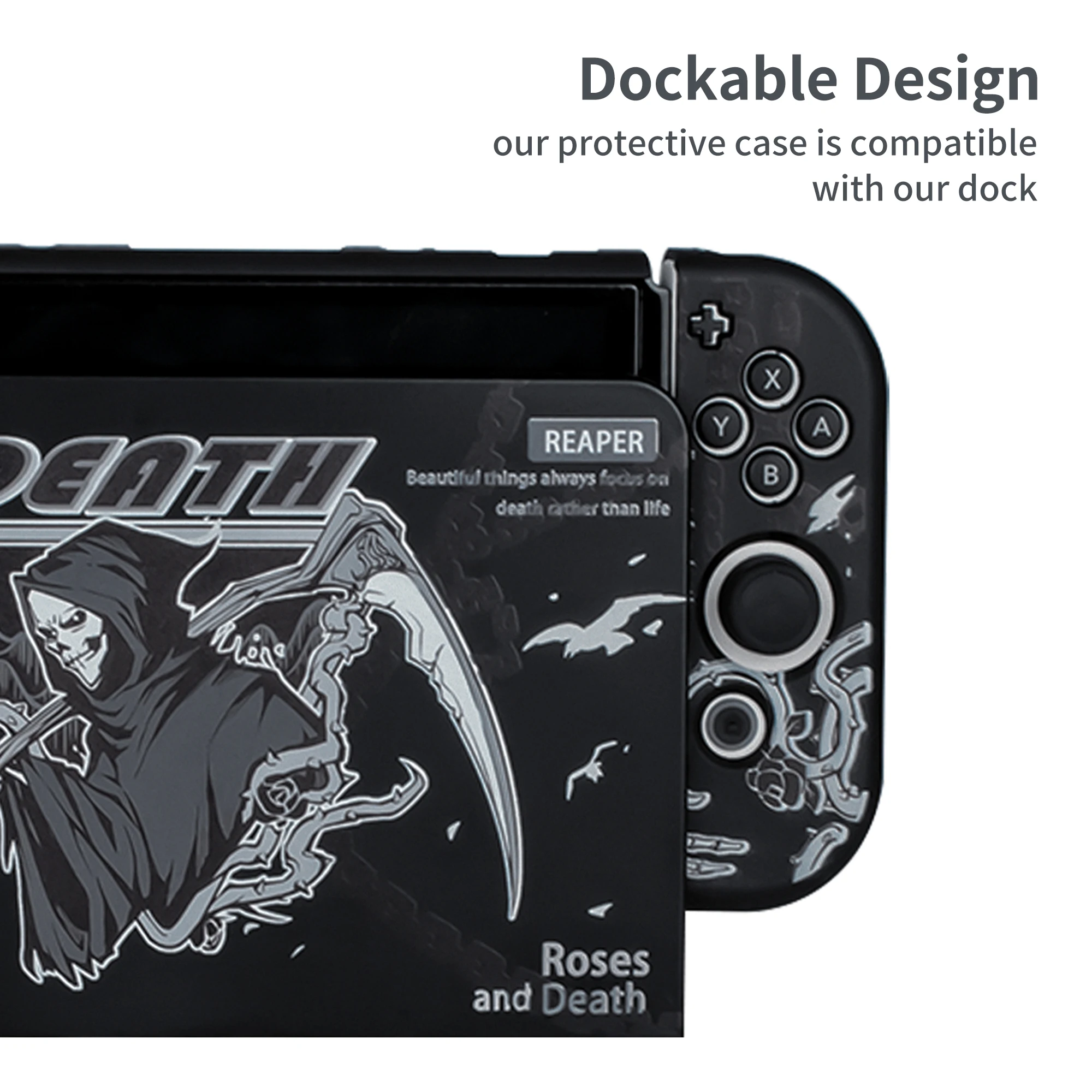 Skull Death Hard Case TV Dock Stand Protective Crystal Shell for Nintendo Switch Oled NS Joy-Con TPU Soft Full Cover Protector