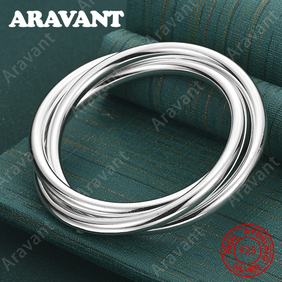 925 Sterling Silver Triple-Strap Bangle For Women - Exquisite And Cute Wedding Party Jewelry