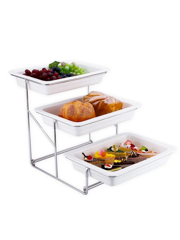 European Creative Three-tier Display Stand: Hotel Tableware, Stainless Steel Buffet Table, Fruit Plate, Sushi Snack Basin