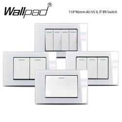 Wallpad Electrical Light Switch AU US IL 1 2 3 4 Gang 2 way Push Button Switch 16A 250V 118mm*72mm Tempered Glass Panel