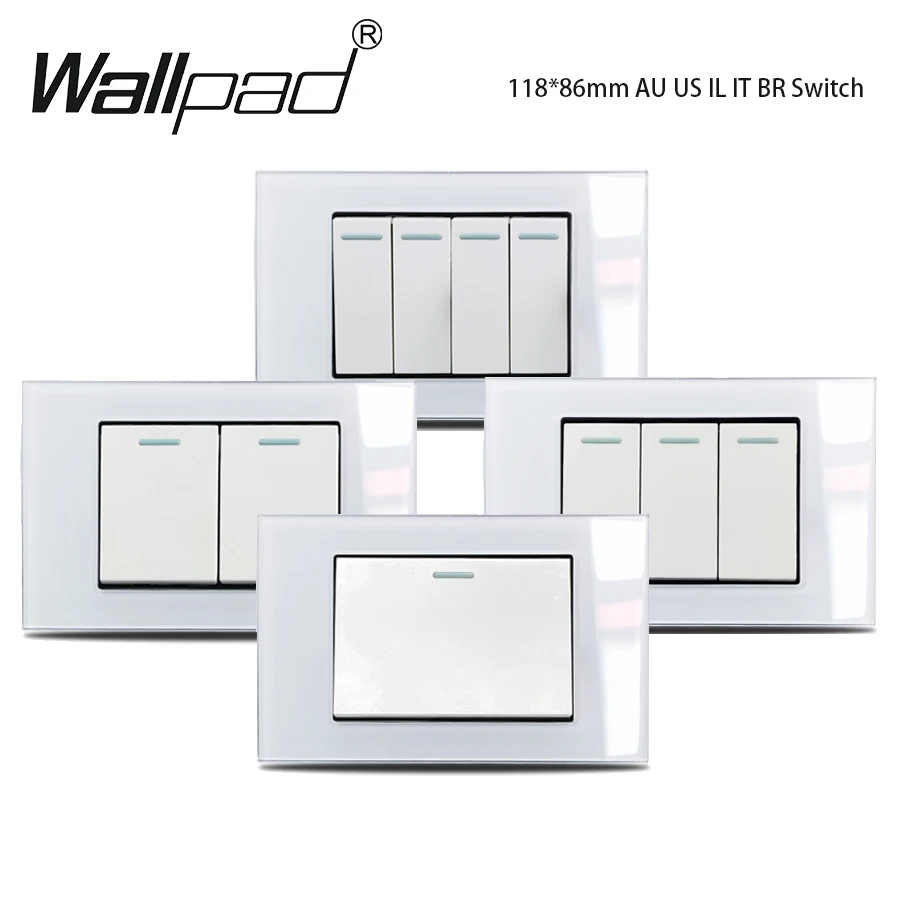 Wallpad Electrical Light Switch AU US IL 1 2 3 4 Gang 2 way Push Button Switch 16A 250V 118mm*72mm Tempered Glass Panel