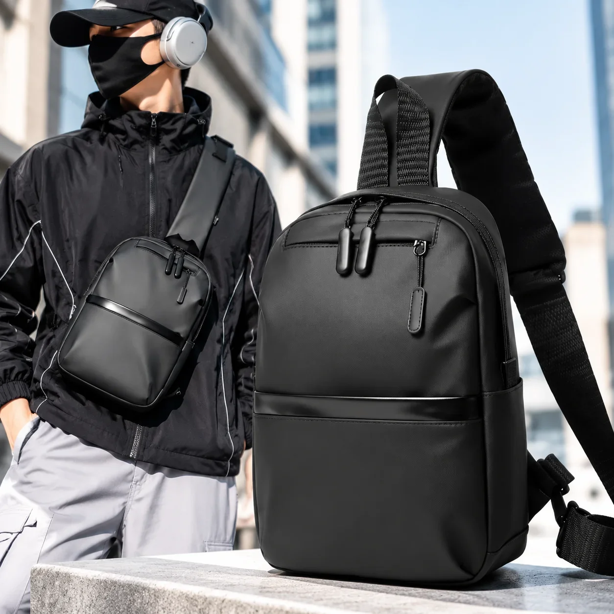 Borsa a tracolla da uomo, modello minimalista, da portare a spalla o sul petto, zaino leggero da viaggio, ideale per gli spostamenti quotidiani e per