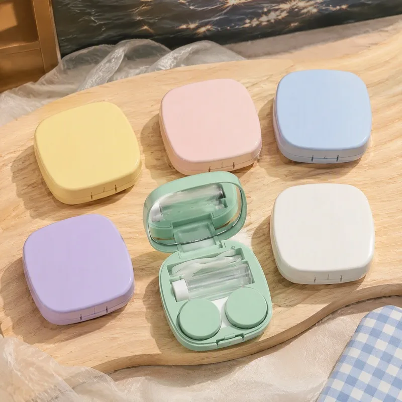 Macaron Ice‑Cream Color Contact Lens Case, Portable Storage Box with Mirror, Mini Travel Contact Lens Care Kit
