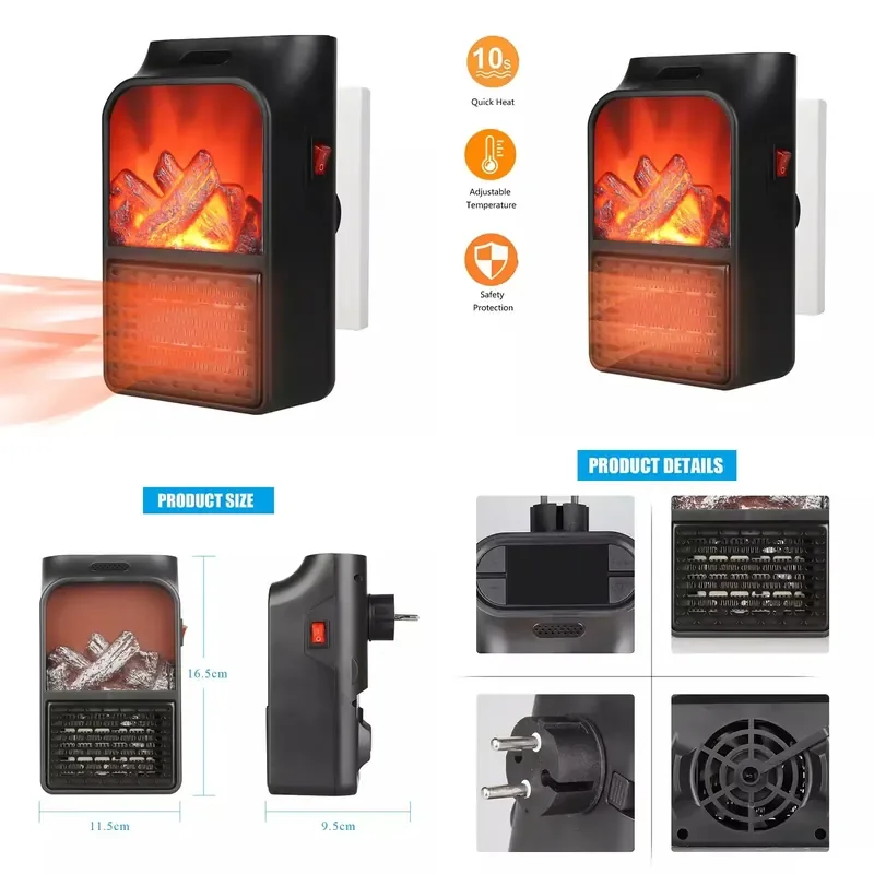for 900W Mini Handheld Electric Heater Portable Adjustable Temperature Plug In Personal Indoor Wall Mounted Space Heater