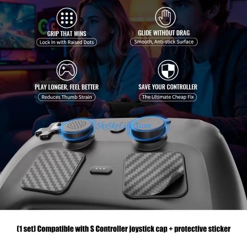 E65E Button Cap Touchpad Stickers with Joystick Covers Back Button Pad for Steam Controller 2 Game Accessory Easy Setup Black