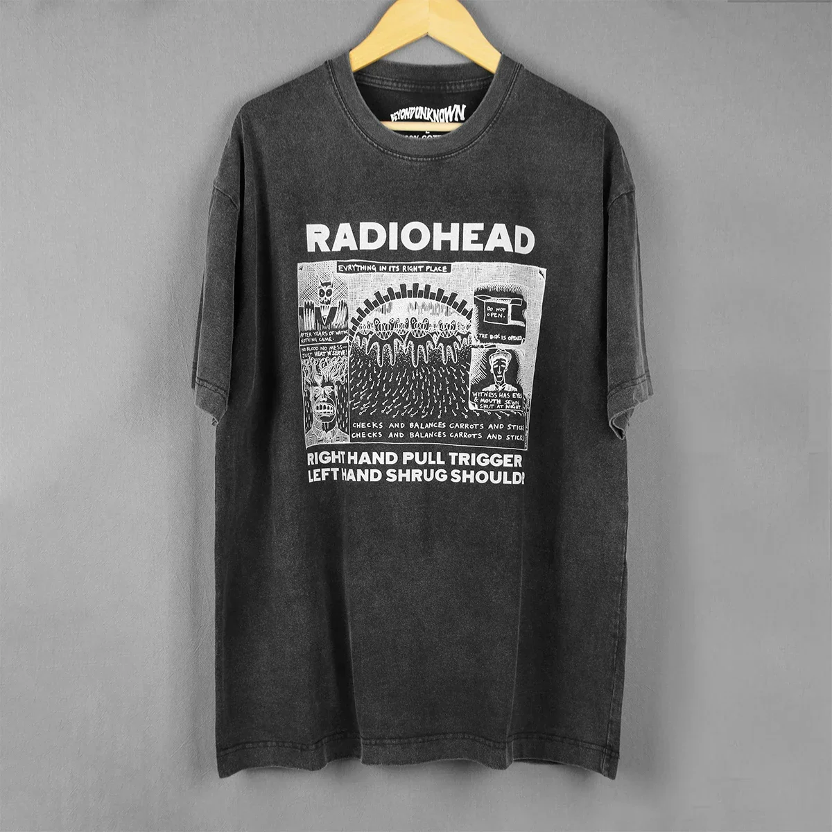 Radiohead T-Shirt Everything in its right place Alternative Rock Band Cotton Washed Long Short Sleeves Men's Top Clothing Shirt