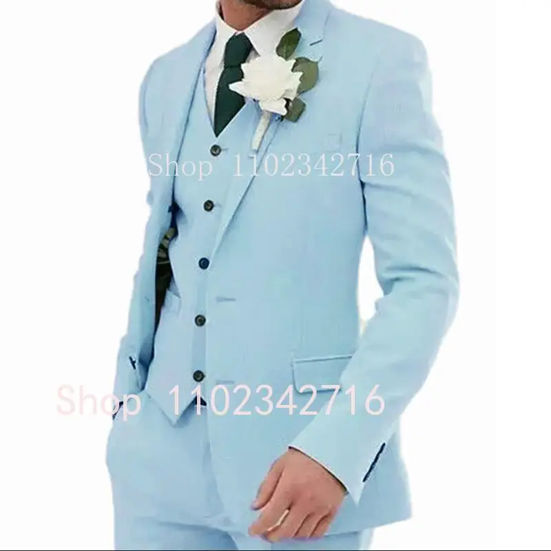 Costume Homme 3 Piece Wedding Suits for Men Two Buttons Casual Slim Prom Dinner Groom Tuxedo Terno Masculino Completo Blazer