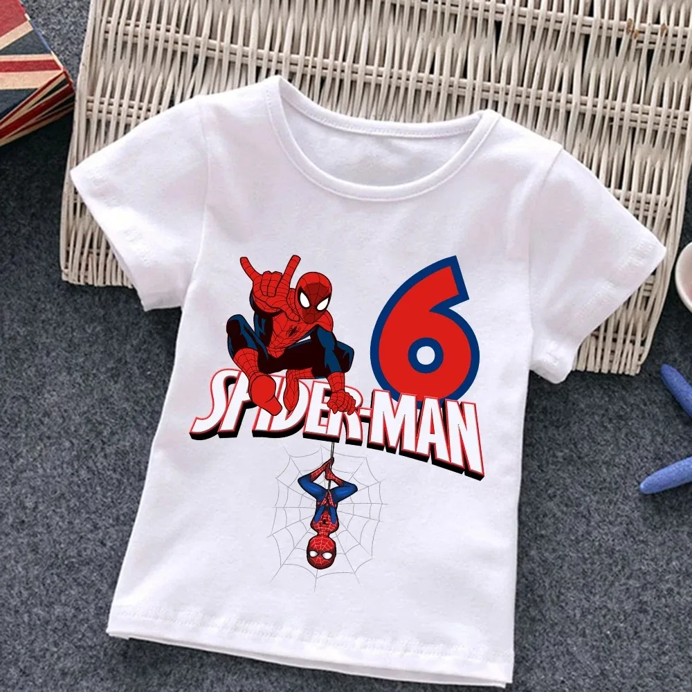 Spiderman Kid Cotton T-Shirts Birthday Number 1-10 Marvels T Shirt Children Cartoon  Casual Clothes Super Hero Boy Girl Tee Shir