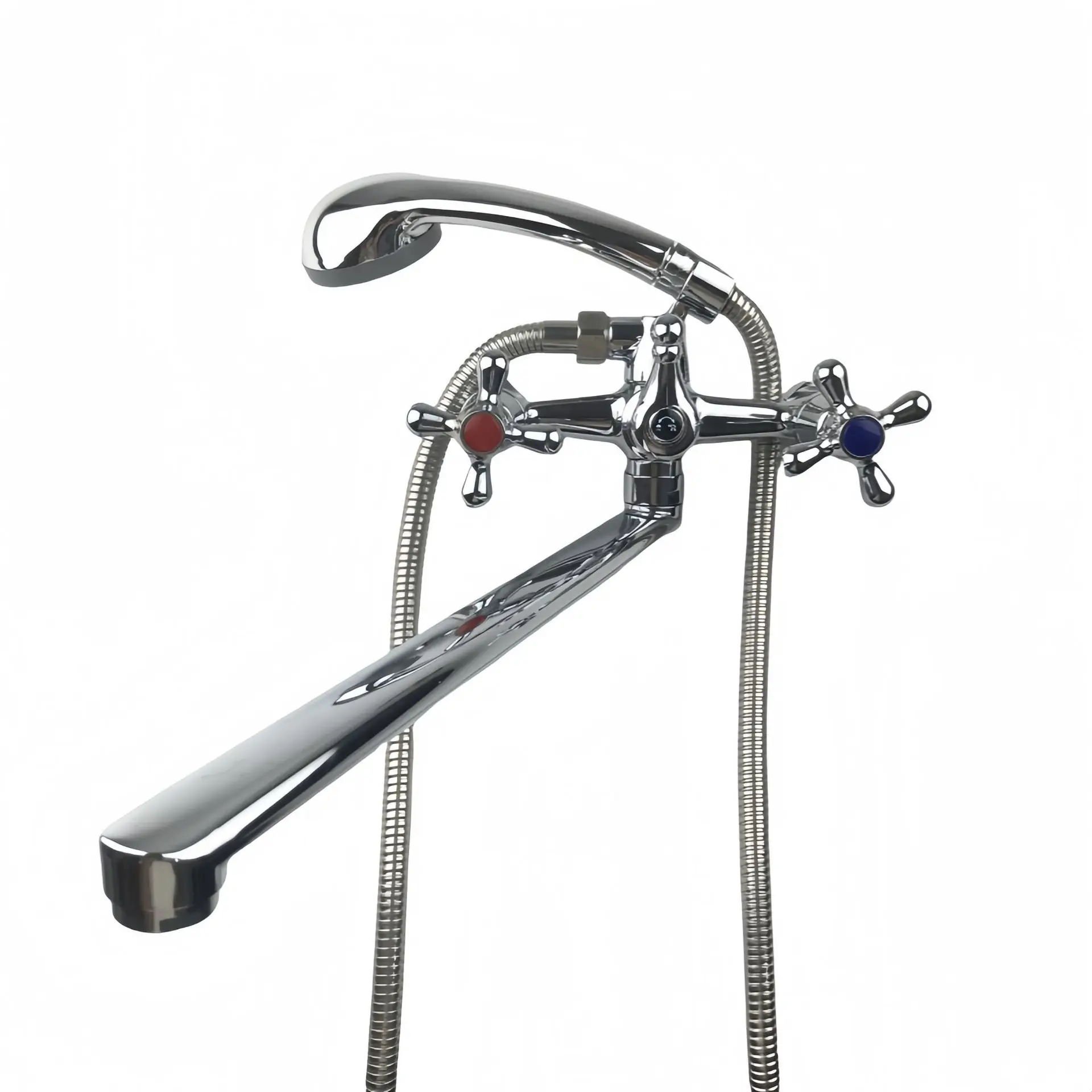 

Clawfoot Tub Faucet Wall Mount Hand Held Shower Bathtub Faucet Set Double Level Handle with Adapter Adjustable Swing Arms