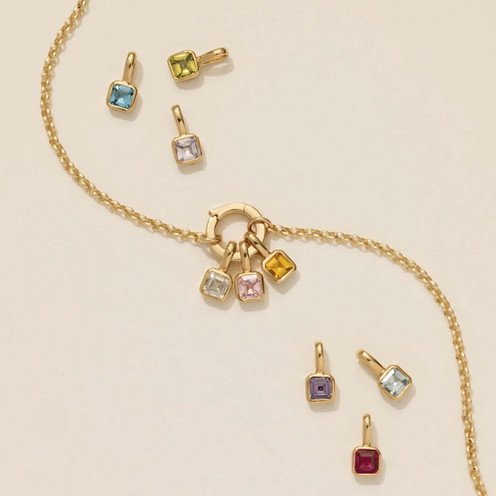 

Gold Plated Birthstone Charm Necklace, Interchangeable Square CZ Pendant, Dainty Layerable Jewelry for Women