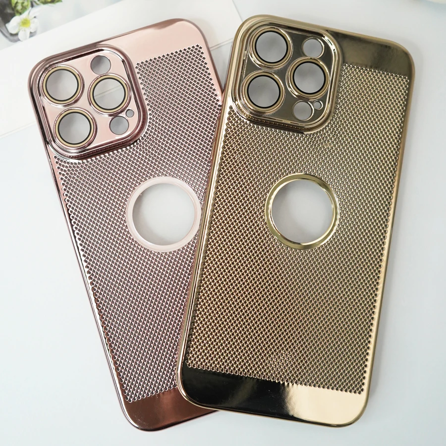 Heat Dissipation Breathable Covers For iPhone 14 13 12 11 Pro Max Plus Mini With Lens Film Plating Grid Expose Logo Phone Cases