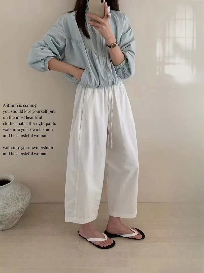 Wide-leg Pants Casual Nine-point Pants Summer Thin Washed Cotton Loose Pants