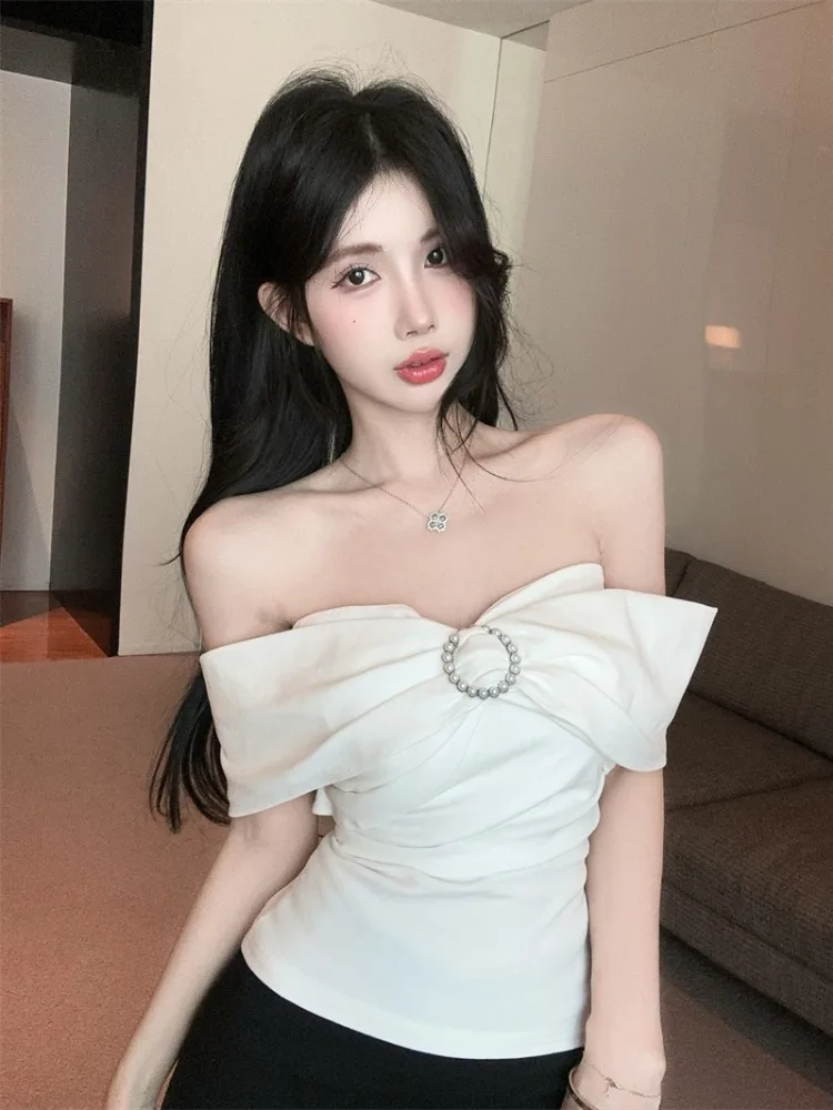 

Korean Style Knot Strap Shirt Women Summer Hot Girl One Shoulder Tube Top High-End Unique Beautiful Commute Style