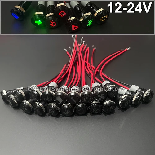 Imagen 2 del producto Luz impermeable 8 / 12 / 14mm 12v 24v barco de automóviles indicador LED indicador de luz de advertencia salpicadero de dirección indicador de señal personalizado