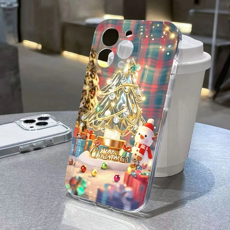 Christmas Theme Santa Claus and Tree Pattern Phone Case for Xiaomi Poco F7 X7 X6 X5 X3 F5 F6 M6 Pro 4G 5G Soft Clear Back Cover