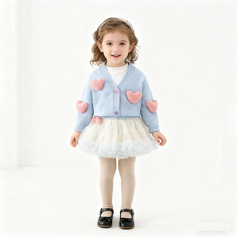 2026 New Spring 2-6Yrs Children Clothes Set Baby Girl Knitted Clothes Suit Long Sleeved Knitted Cardigan Sweater+Short Skirt